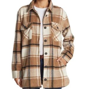 Thread & Supply women’s brown plaid button fleece shacket jacket size medium